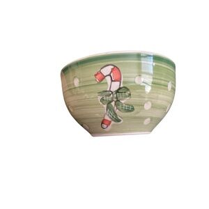 Housewares International Bowl Hand Painted Candy Cane Design
